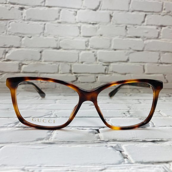 Gucci Rectangular Brown Havana And Gold Eyeglasses Glasses Frames - Picture 4 of 13